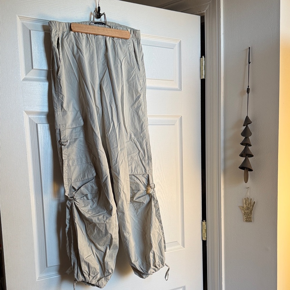 Zara Beige Cargo Jogger Pants with Drawstring Ankles